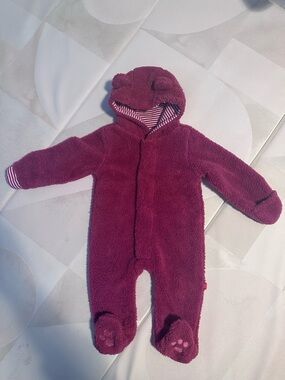 Magnetic Me Plush/Sherpa Hooded Footed One-Piece in Deep Berry
